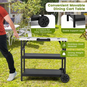 3 Tiers Foldable Outdoor Cart on 2 Wheels with Phone Holder-Black view 7