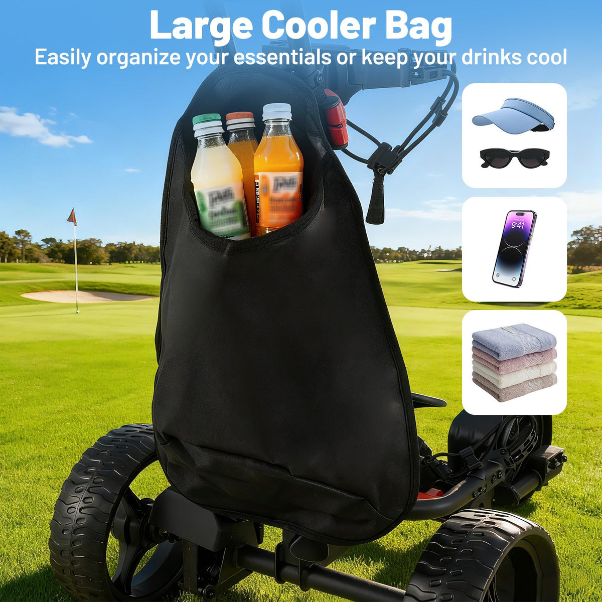 3 Wheel Golf Bag Cart with Adjustable Handle and 9 Speed Settings view 8