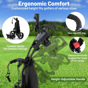 3 Wheel Golf Bag Cart with Adjustable Handle and 9 Speed Settings view 9
