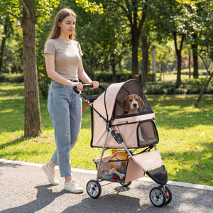 3 Wheel Pet Stroller for Small Dogs Cats up to 33 LBS-Beige view 2