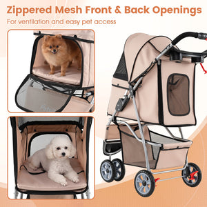3 Wheel Pet Stroller for Small Dogs Cats up to 33 LBS-Beige view 7
