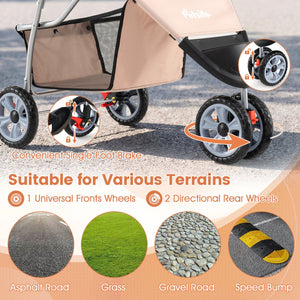 3 Wheel Pet Stroller for Small Dogs Cats up to 33 LBS-Beige view 8