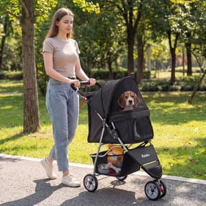 3 Wheel Pet Stroller for Small Dogs Cats up to 33 LBS-Black view 2