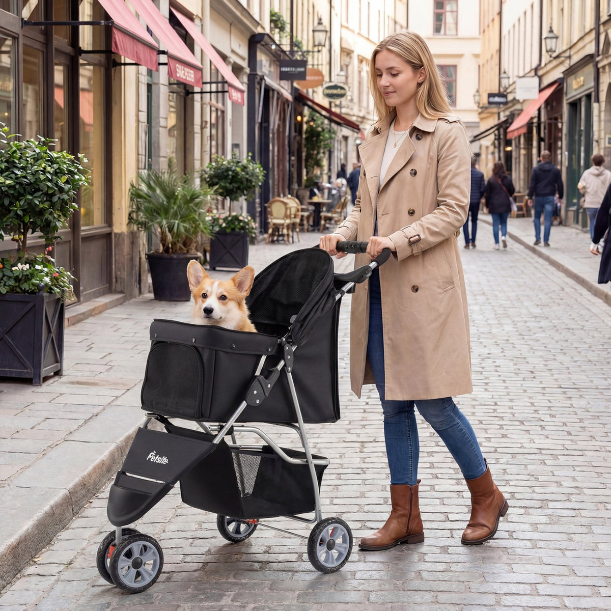 3 Wheel Pet Stroller for Small Dogs Cats up to 33 LBS-Black view 3