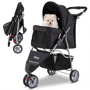 3 Wheel Pet Stroller for Small Dogs Cats up to 33 LBS-Black view 4