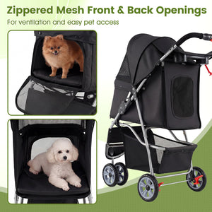 3 Wheel Pet Stroller for Small Dogs Cats up to 33 LBS-Black view 7