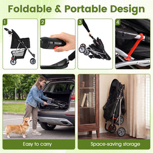3 Wheel Pet Stroller for Small Dogs Cats up to 33 LBS-Black view 9