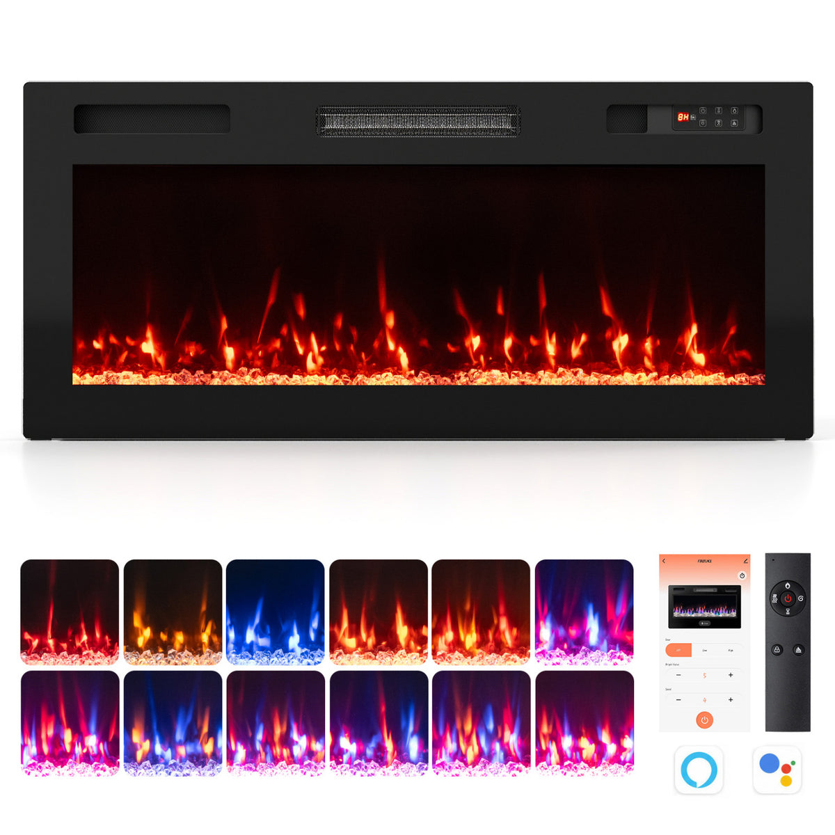 30/36/40/50/60/72 Inch Smart WiFi Electric Fireplace with Recessed and Wall Mounted-40 inches