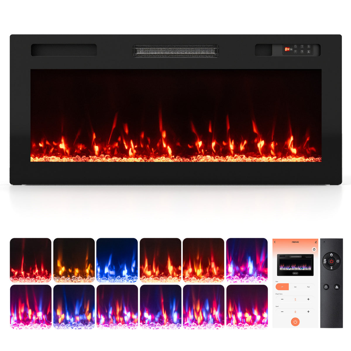 30/36/40/50/60/72 Inch Smart WiFi Electric Fireplace with Recessed and Wall Mounted-40 inches view 2