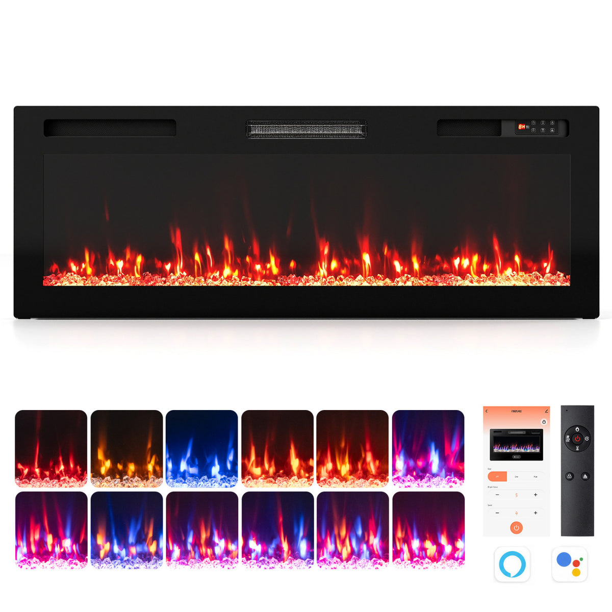 30/36/40/50/60/72 Inch Smart WiFi Electric Fireplace with Recessed and Wall Mounted-50 inches view 2