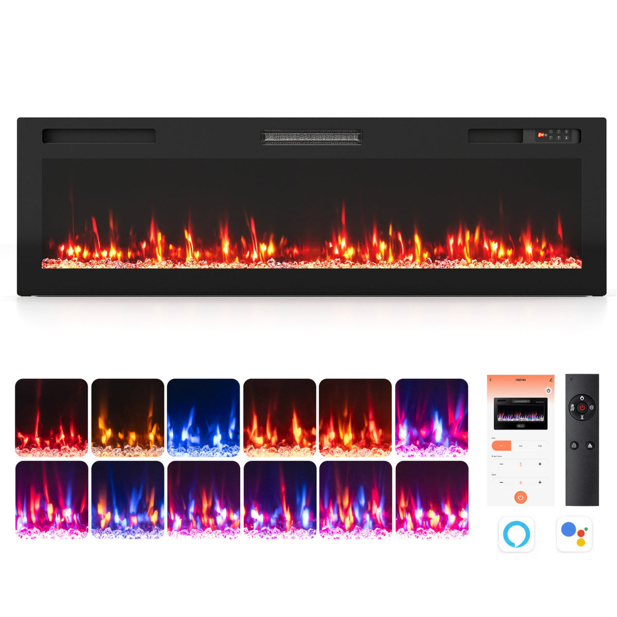 30/36/40/50/60/72 Inch Smart WiFi Electric Fireplace with Recessed and Wall Mounted-60 inches view 2