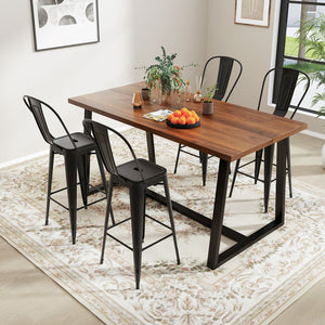 Set of 4 Bar Height Chairs Stackable Metal Bar Stools with Removable Backrest-Black view 2
