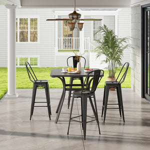 Set of 4 Bar Height Chairs Stackable Metal Bar Stools with Removable Backrest-Black view 6