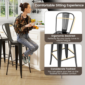 Set of 4 Bar Height Chairs Stackable Metal Bar Stools with Removable Backrest-Black view 7