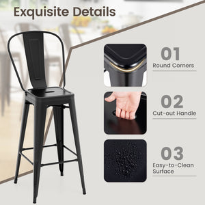 Set of 4 Bar Height Chairs Stackable Metal Bar Stools with Removable Backrest-Black view 9