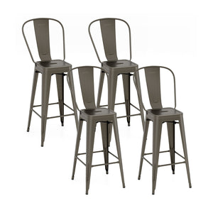 Set of 4 Bar Height Chairs Stackable Metal Bar Stools with Removable Backrest-Gun