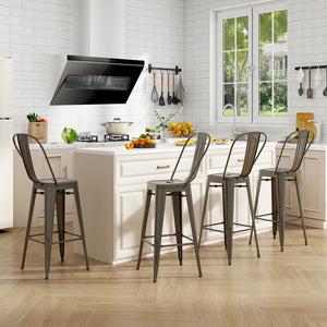 Set of 4 Bar Height Chairs Stackable Metal Bar Stools with Removable Backrest-Gun view 2
