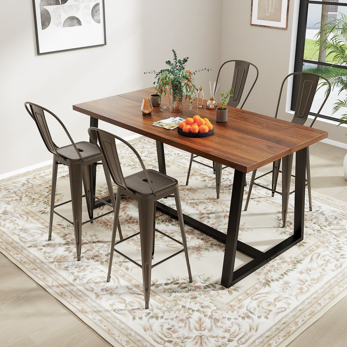 Set of 4 Bar Height Chairs Stackable Metal Bar Stools with Removable Backrest-Gun view 3