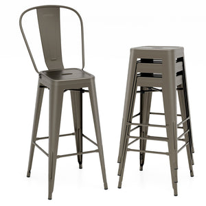 Set of 4 Bar Height Chairs Stackable Metal Bar Stools with Removable Backrest-Gun view 4
