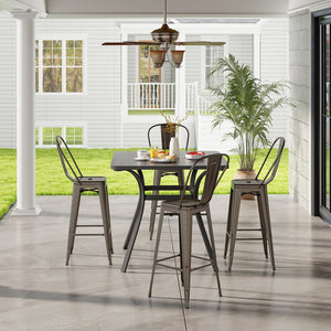 Set of 4 Bar Height Chairs Stackable Metal Bar Stools with Removable Backrest-Gun view 6