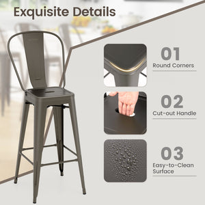 Set of 4 Bar Height Chairs Stackable Metal Bar Stools with Removable Backrest-Gun view 7