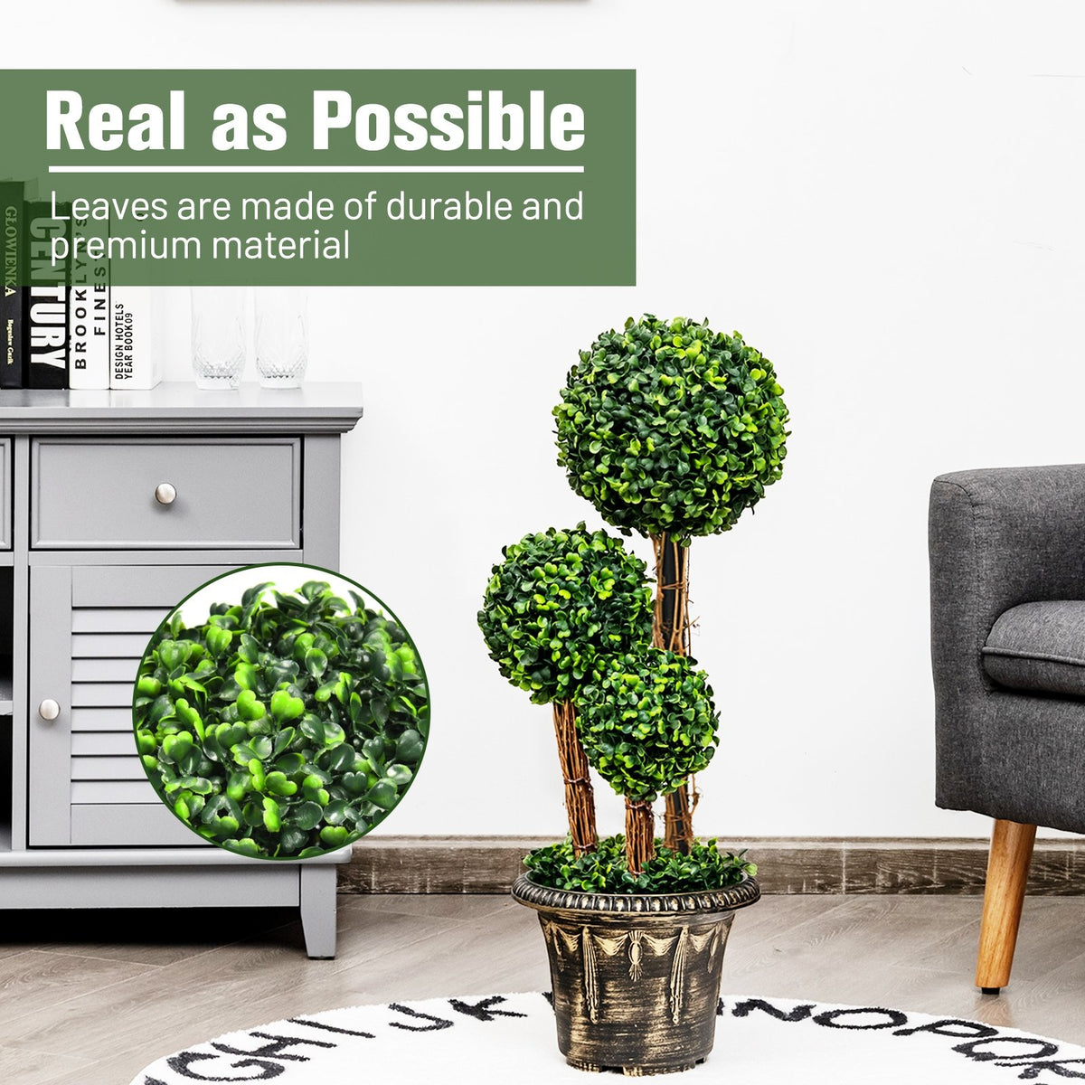 30 Inch Artificial Topiary Triple Ball Tree Indoor and Outdoor UV Protection view 8