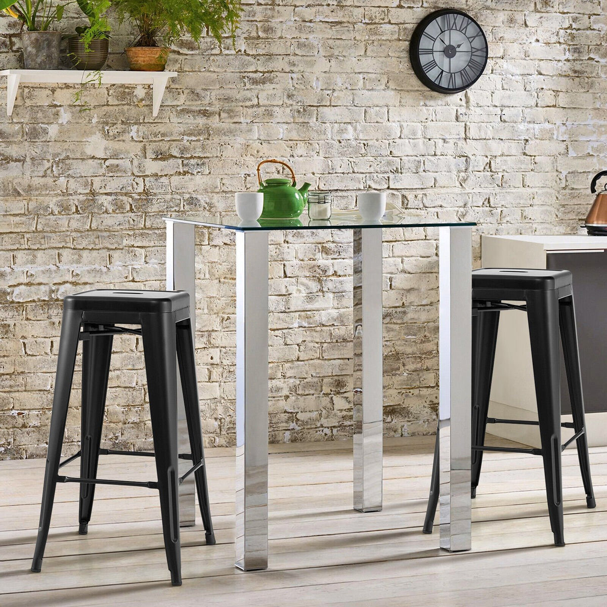 30 Inch Bar Stools Set of 4 with Square Seat and Handling Hole-Black view 3