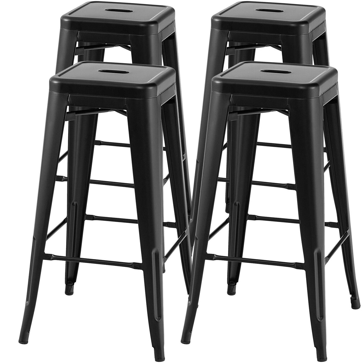30 Inch Bar Stools Set of 4 with Square Seat and Handling Hole-Black view 4