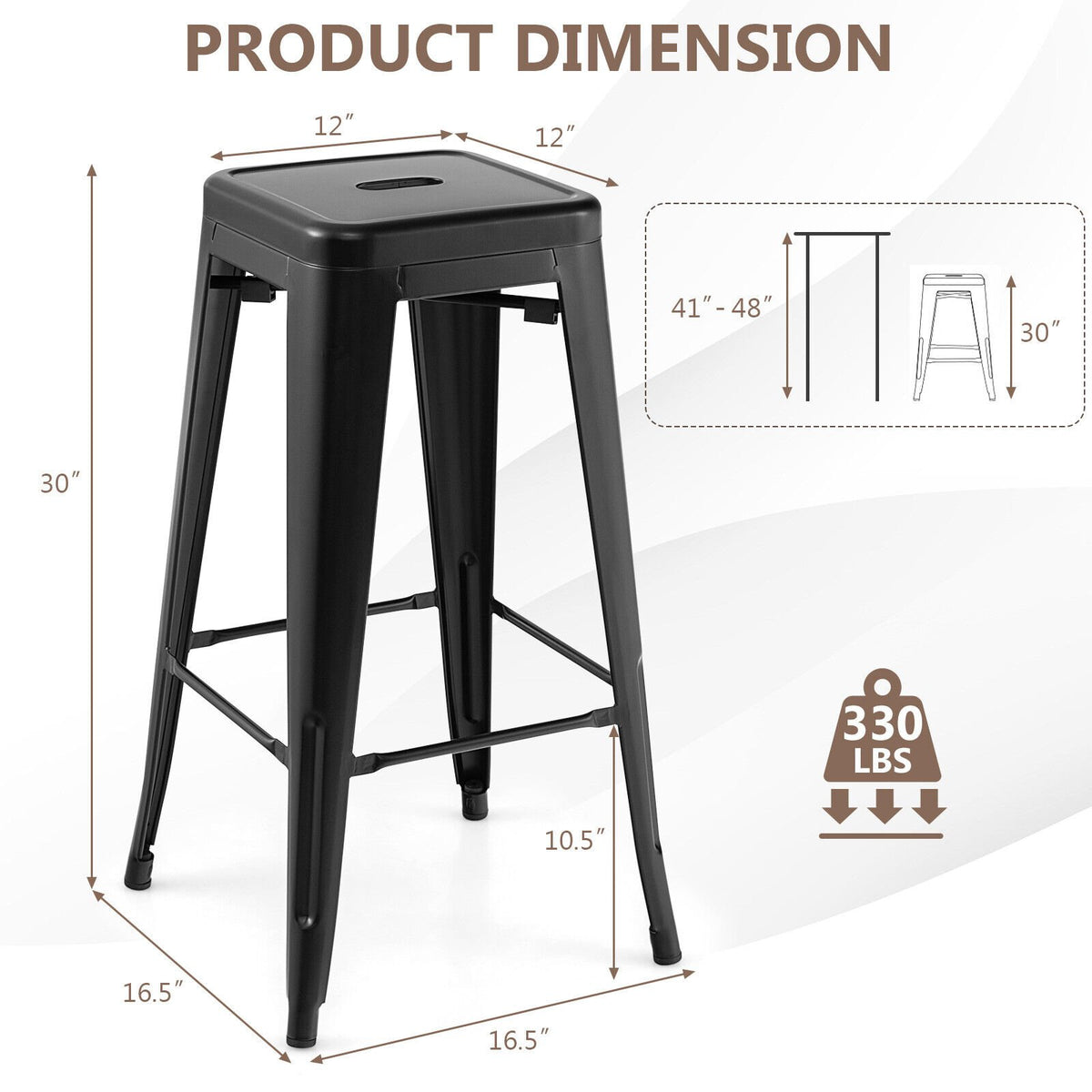 30 Inch Bar Stools Set of 4 with Square Seat and Handling Hole-Black view 5