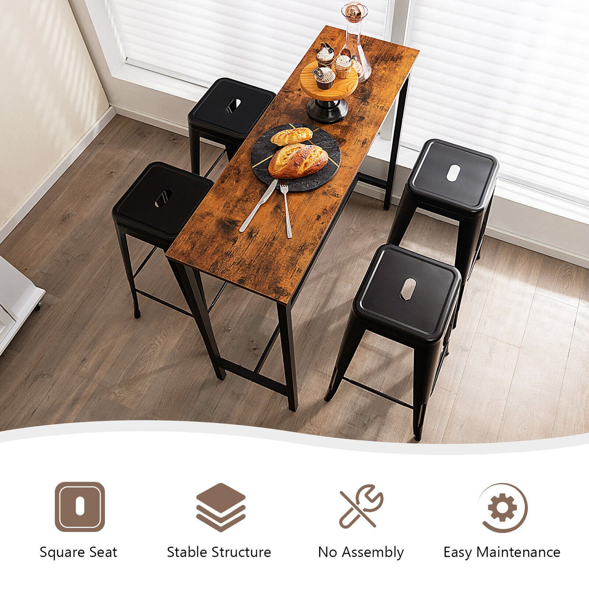 30 Inch Bar Stools Set of 4 with Square Seat and Handling Hole-Black view 7