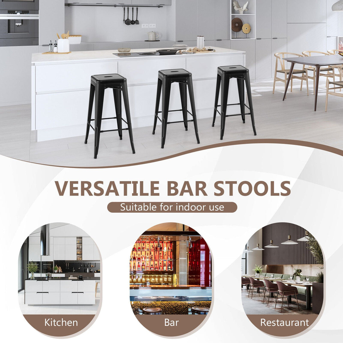 30 Inch Bar Stools Set of 4 with Square Seat and Handling Hole-Black view 8