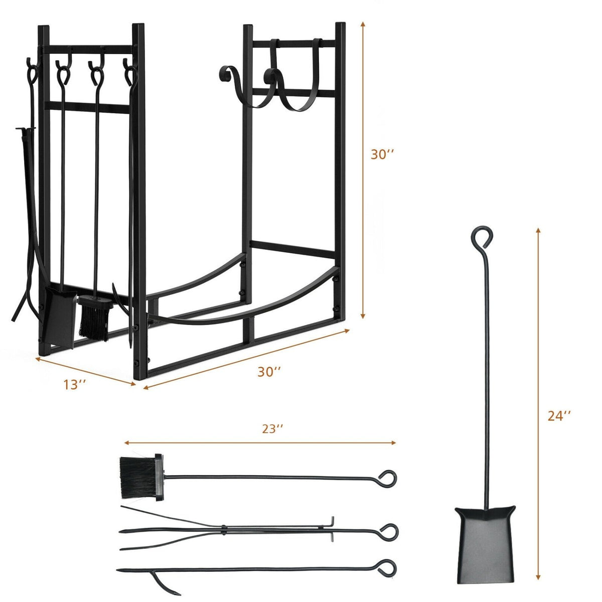 30 Inch Firewood Rack with 4 Tool Set Kindling Holders for Indoor and Outdoor view 4