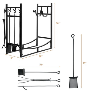 30 Inch Firewood Rack with 4 Tool Set Kindling Holders for Indoor and Outdoor view 4
