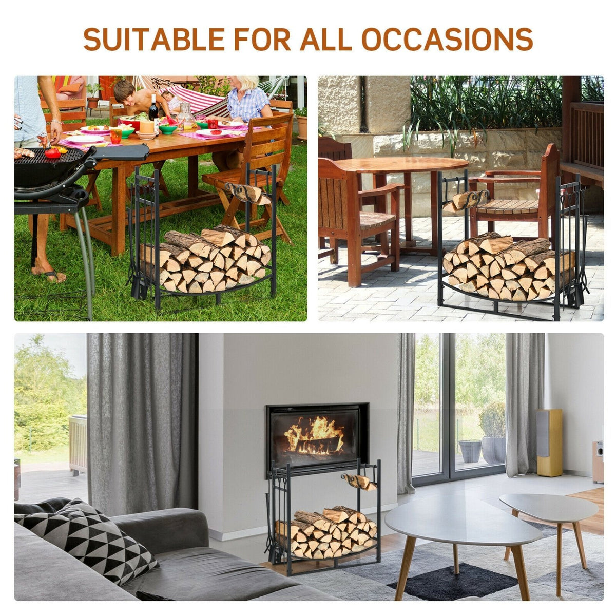30 Inch Firewood Rack with 4 Tool Set Kindling Holders for Indoor and Outdoor view 5