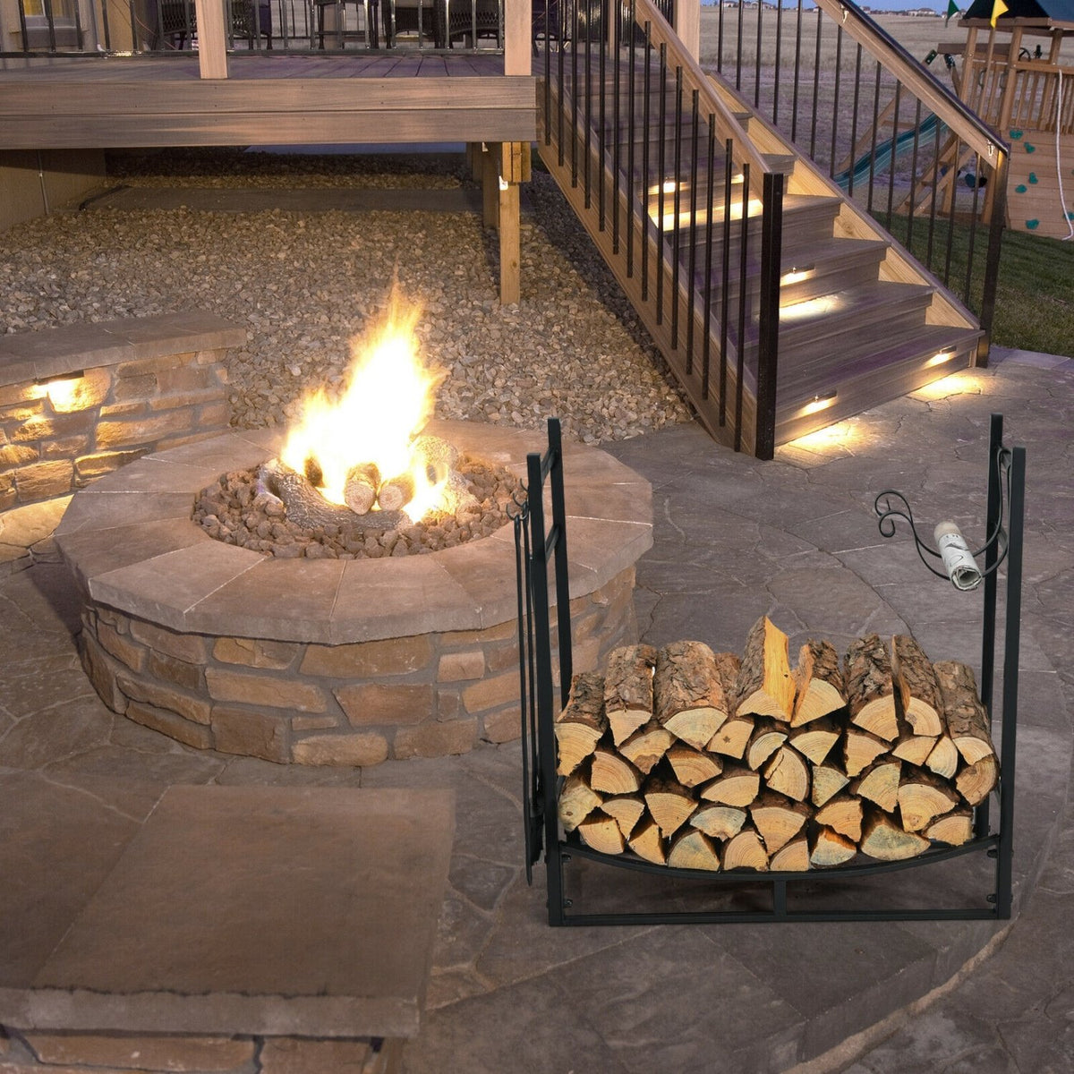 30 Inch Firewood Rack with 4 Tool Set Kindling Holders for Indoor and Outdoor view 6