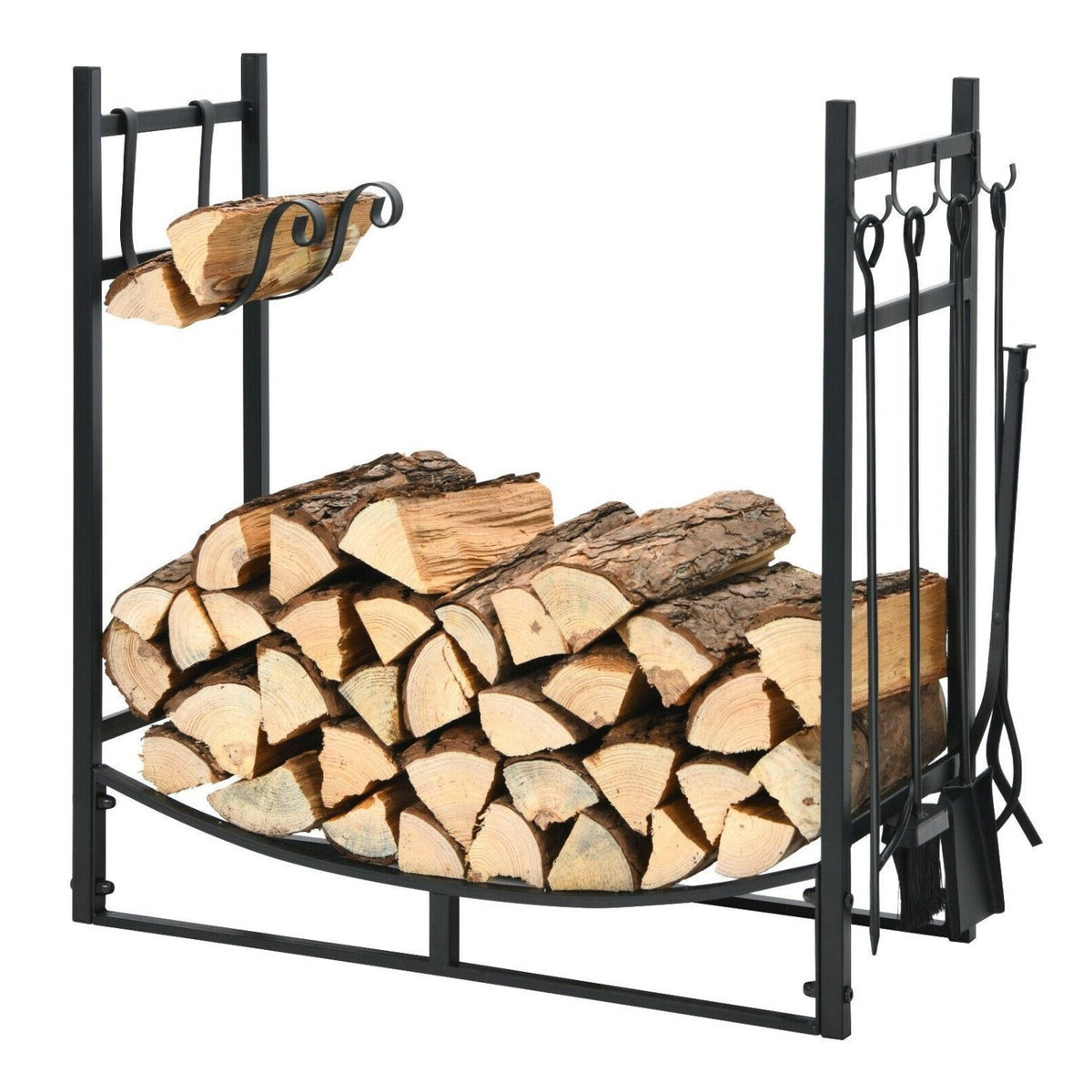 30 Inch Firewood Rack with 4 Tool Set Kindling Holders for Indoor and Outdoor view 9