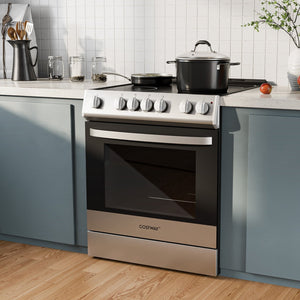 30 Inch Freestanding and Slide-in Kitchen Stove with 4 Burners Ceramic Cooktop-Silver view 2