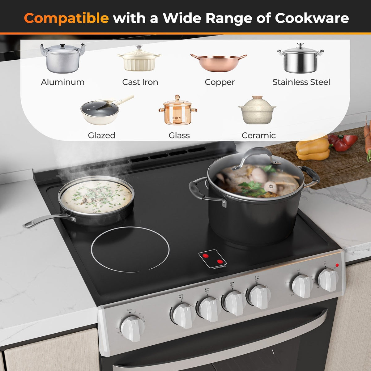 30 Inch Freestanding and Slide-in Kitchen Stove with 4 Burners Ceramic Cooktop-Silver view 5