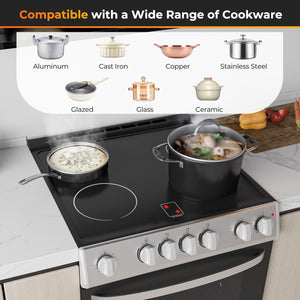 30 Inch Freestanding and Slide-in Kitchen Stove with 4 Burners Ceramic Cooktop-Silver view 5