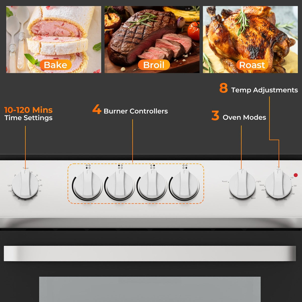 30 Inch Freestanding and Slide-in Kitchen Stove with 4 Burners Ceramic Cooktop-Silver view 8