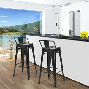 30 Inch Set of 4 Metal Counter Height Barstools with Low Back and Rubber Feet-Black view 2