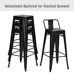 30 Inch Set of 4 Metal Counter Height Barstools with Low Back and Rubber Feet-Black view 3