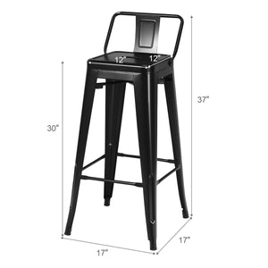 30 Inch Set of 4 Metal Counter Height Barstools with Low Back and Rubber Feet-Black view 4