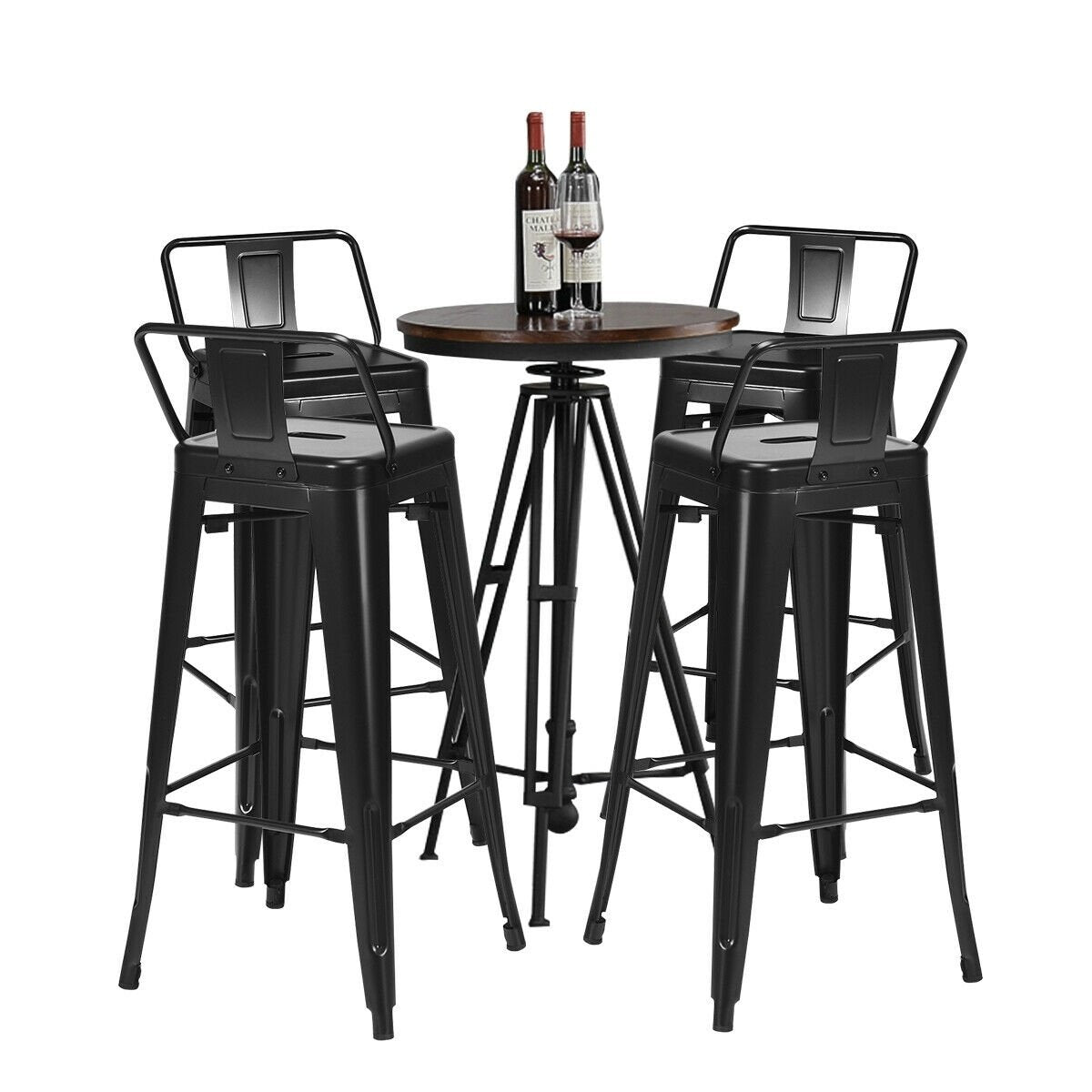 30 Inch Set of 4 Metal Counter Height Barstools with Low Back and Rubber Feet-Black view 7