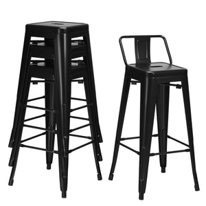 30 Inch Set of 4 Metal Counter Height Barstools with Low Back and Rubber Feet-Black view 9