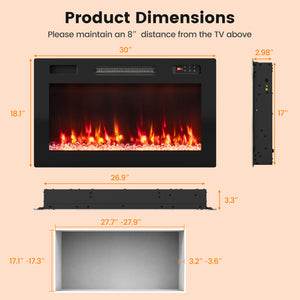 30 Inch Smart WiFi Electric Fireplace with Recessed and Wall Mounted view 5