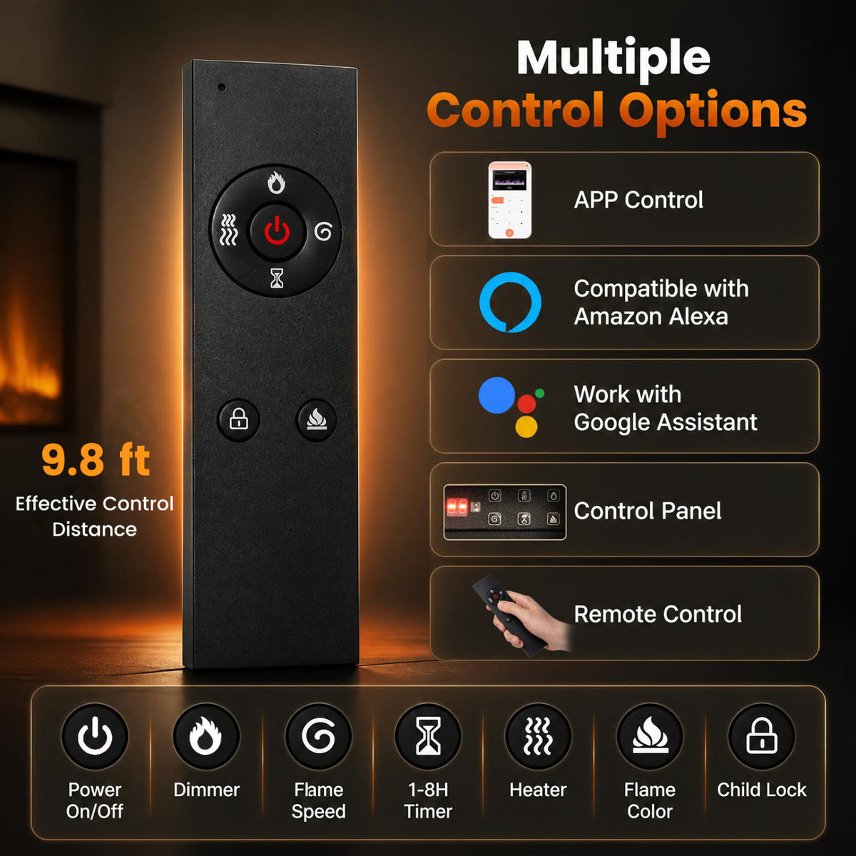 30 Inch Smart WiFi Electric Fireplace with Recessed and Wall Mounted view 7
