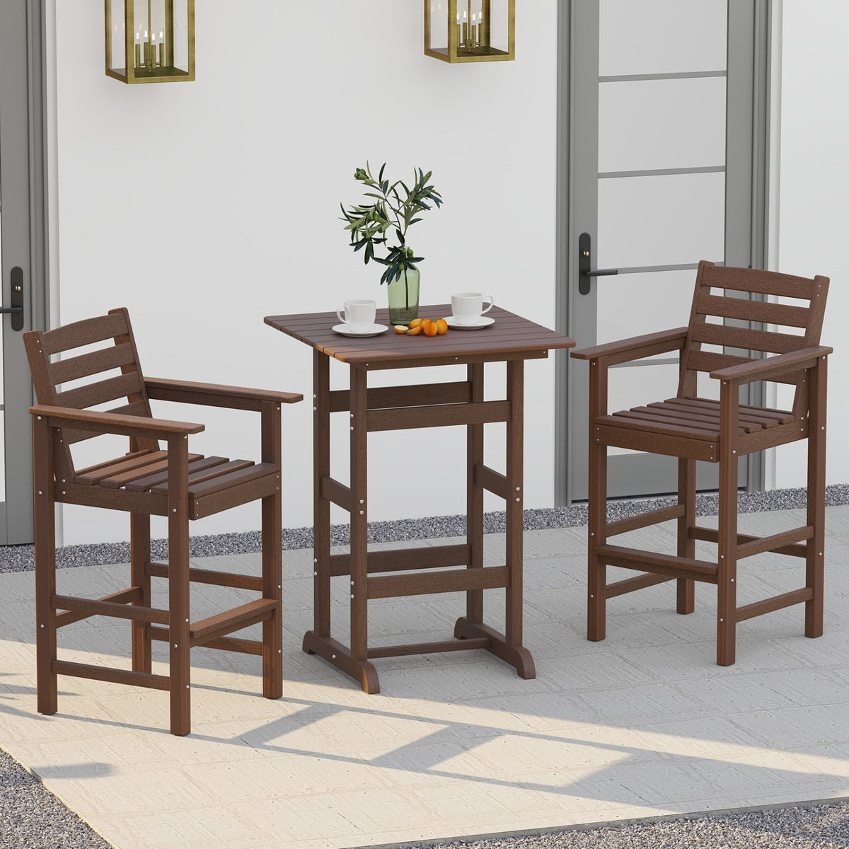 30 Inch Square Bar Table Dining Table with Slatted Tabletop for Poolside-Brown view 3