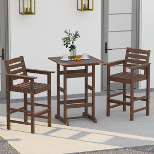 30 Inch Square Bar Table Dining Table with Slatted Tabletop for Poolside-Brown view 3
