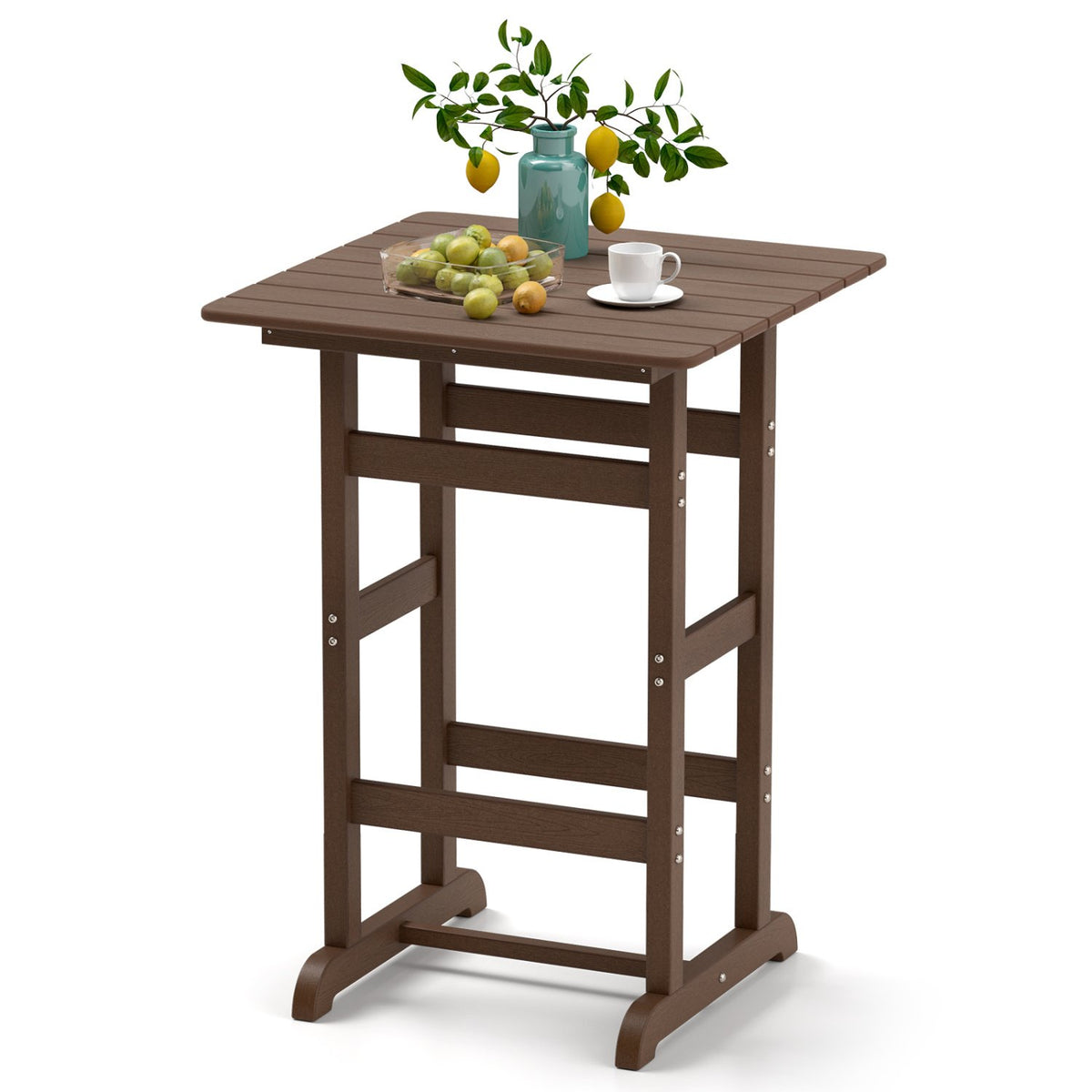 30 Inch Square Bar Table Dining Table with Slatted Tabletop for Poolside-Brown view 4